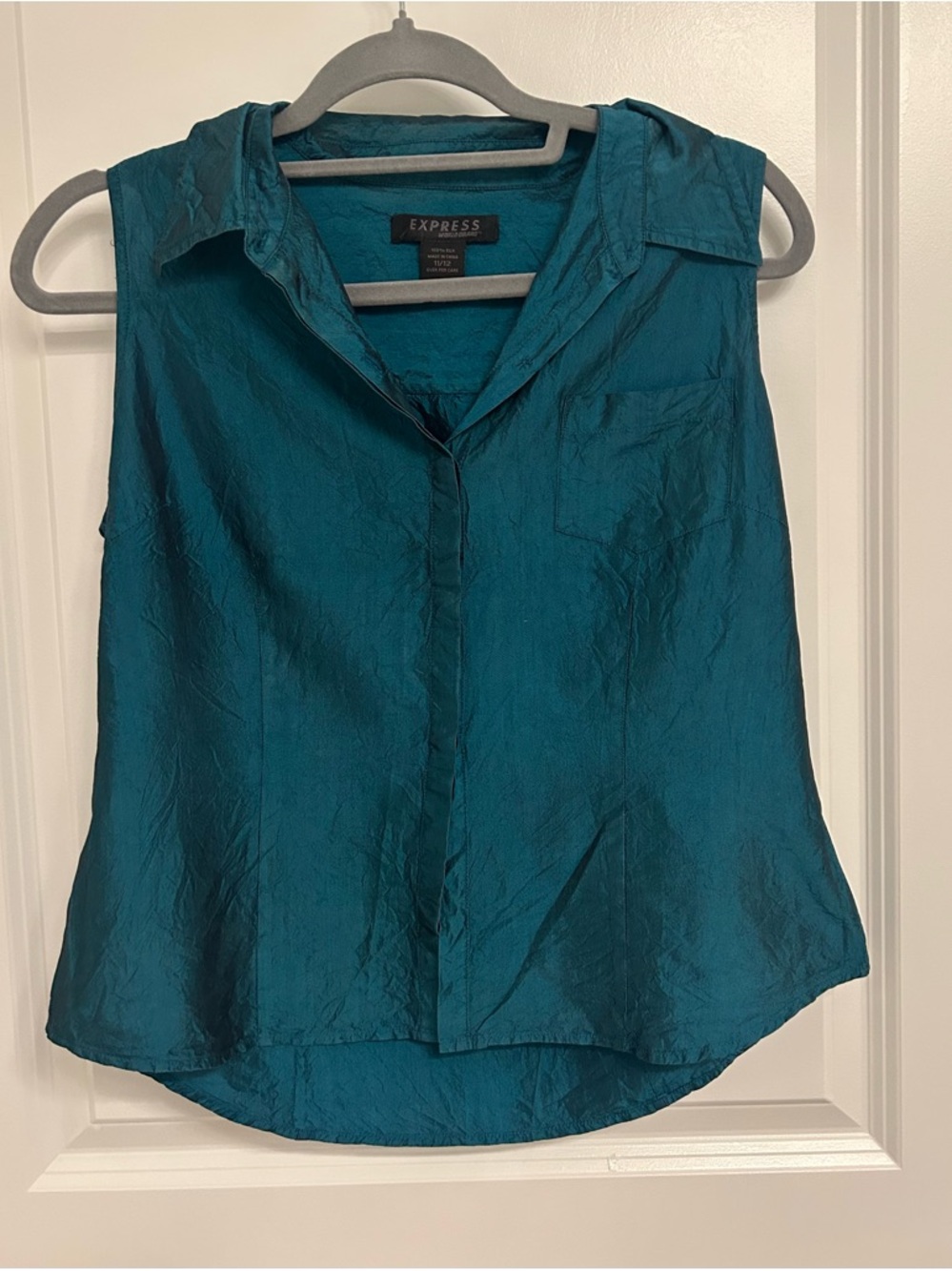 Express Teal Collared Sleeveless Blouse